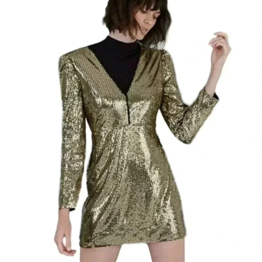 Rebecca Minkoff $248.00 Gold Sequin Sydney Dress, Size 10 Gold